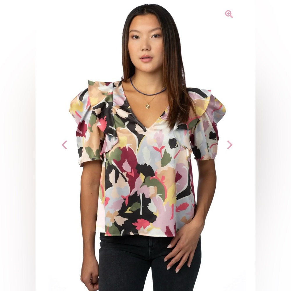 Crosby By Mollie Burch Floral Ruffle Puff Sleeve Stella‎ Blouse Preppy Romantic